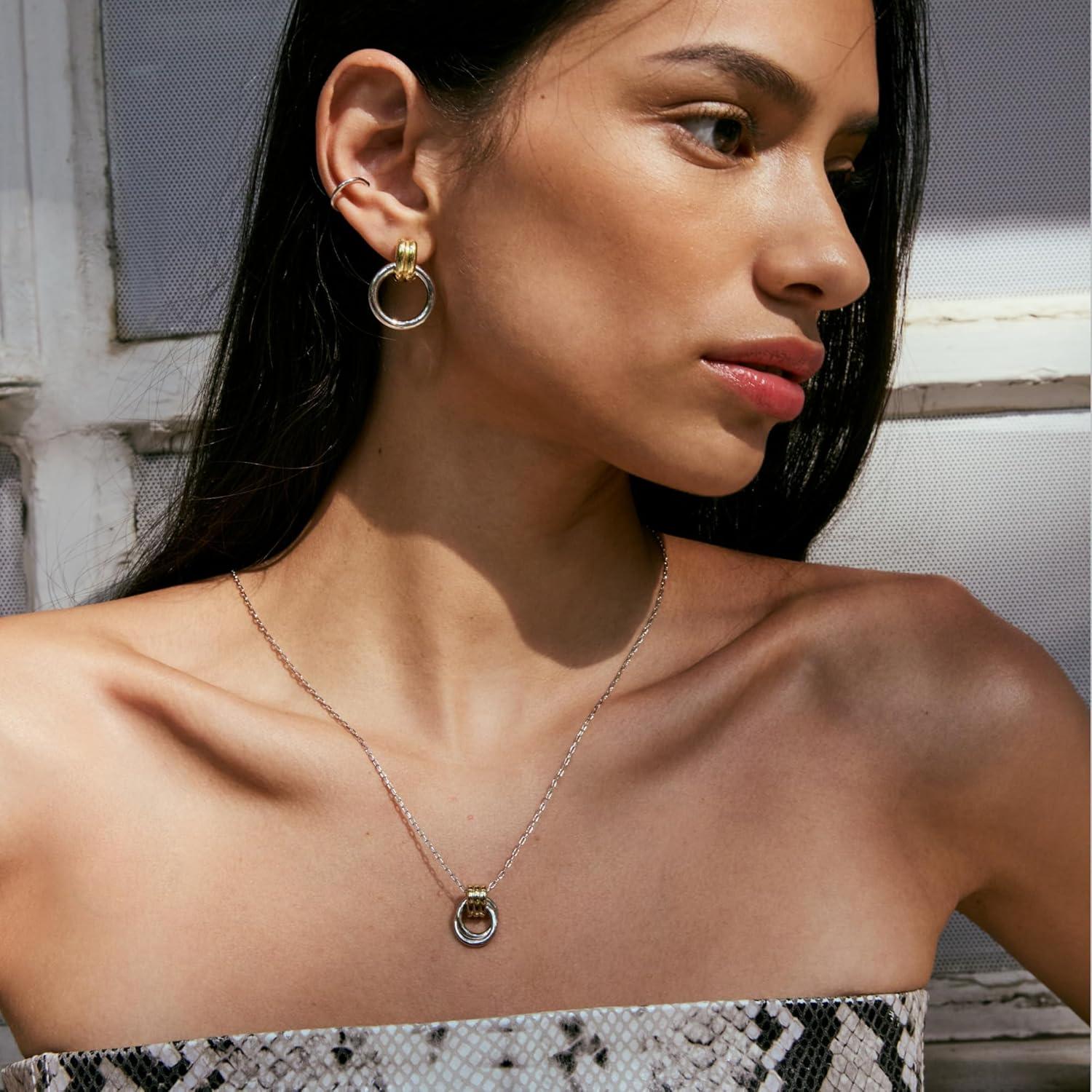 imageAna Luisa Pendant Necklaces for Women 14K Gold Plated and Silver Rhodium Necklace Pearl Heart Circle Moonstone Gemstone Knot Charm Styles Hypoallergenic Dainty Trendy Layering NecklacesPalmer Necklace