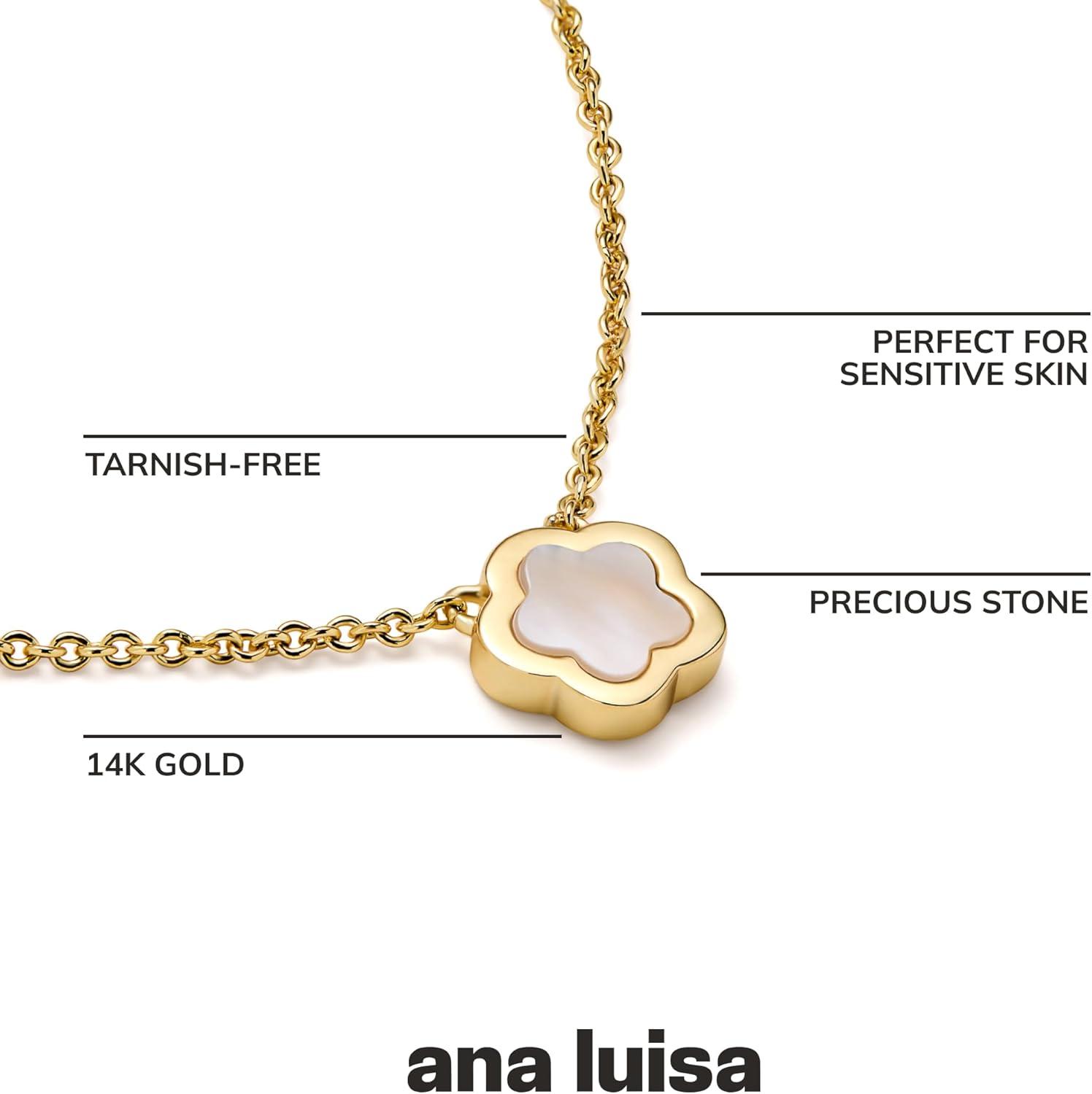 imageAna Luisa Pendant Necklaces for Women 14K Gold Plated and Silver Rhodium Necklace Pearl Heart Circle Moonstone Gemstone Knot Charm Styles Hypoallergenic Dainty Trendy Layering NecklacesSaya Pearl