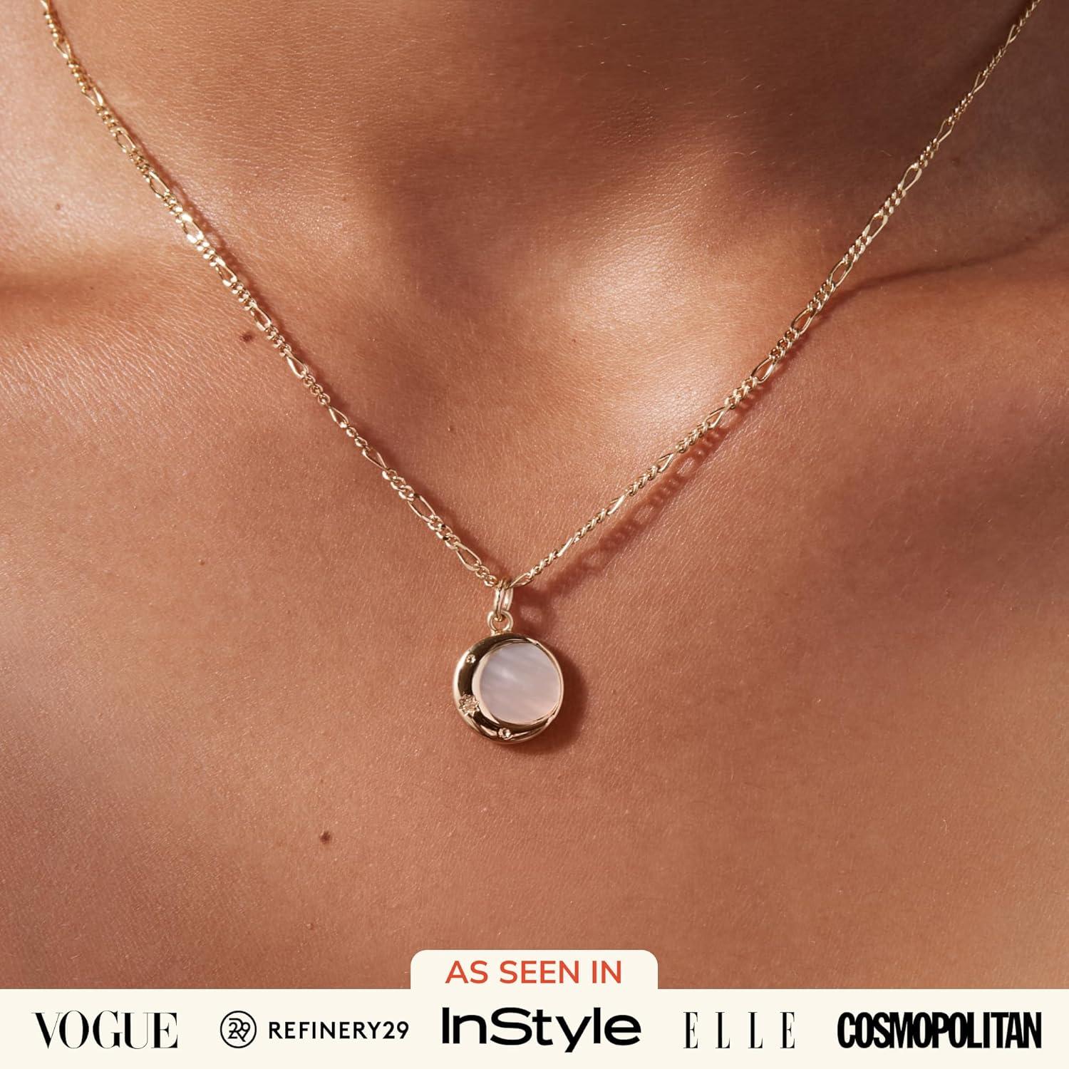 imageAna Luisa Pendant Necklaces for Women 14K Gold Plated and Silver Rhodium Necklace Pearl Heart Circle Moonstone Gemstone Knot Charm Styles Hypoallergenic Dainty Trendy Layering NecklacesMei Moon Pendant
