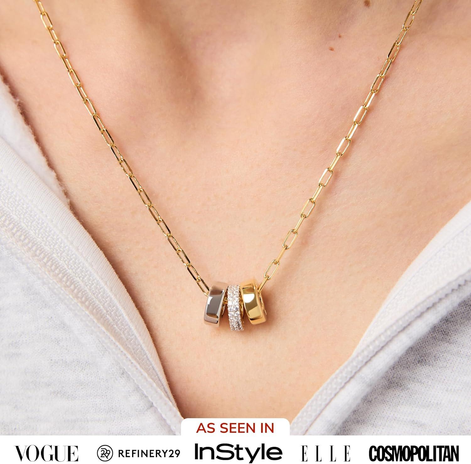 imageAna Luisa Pendant Necklaces for Women 14K Gold Plated and Silver Rhodium Necklace Pearl Heart Circle Moonstone Gemstone Knot Charm Styles Hypoallergenic Dainty Trendy Layering NecklacesTyler Charm Necklace