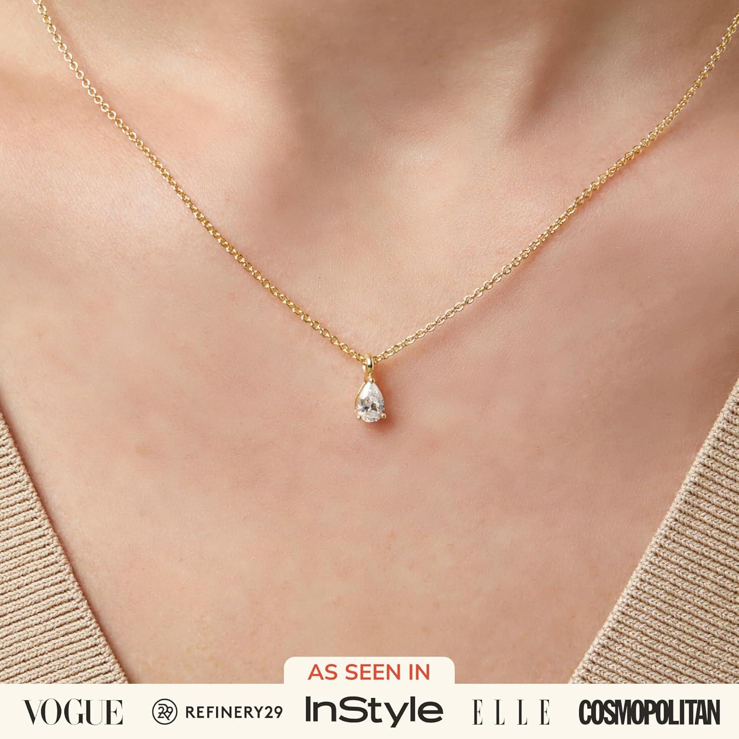 imageAna Luisa Pendant Necklaces for Women 14K Gold Plated and Silver Rhodium Necklace Pearl Heart Circle Moonstone Gemstone Knot Charm Styles Hypoallergenic Dainty Trendy Layering NecklacesElise Solitaire Gold