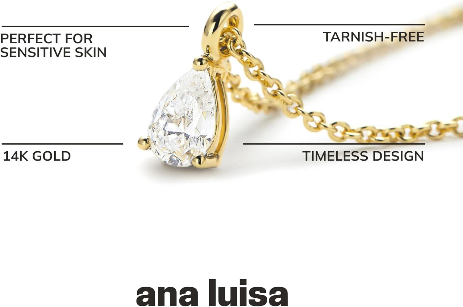 imageAna Luisa Pendant Necklaces for Women 14K Gold Plated and Silver Rhodium Necklace Pearl Heart Circle Moonstone Gemstone Knot Charm Styles Hypoallergenic Dainty Trendy Layering NecklacesElise Solitaire Gold