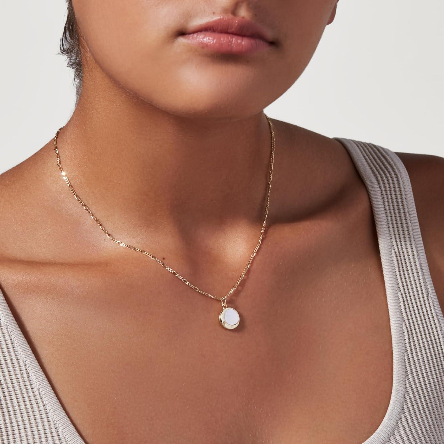 imageAna Luisa Pendant Necklaces for Women 14K Gold Plated and Silver Rhodium Necklace Pearl Heart Circle Moonstone Gemstone Knot Charm Styles Hypoallergenic Dainty Trendy Layering NecklacesMei Moon Pendant