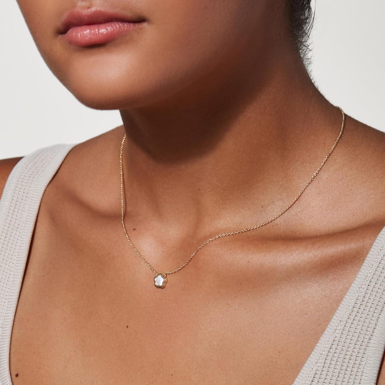 imageAna Luisa Pendant Necklaces for Women 14K Gold Plated and Silver Rhodium Necklace Pearl Heart Circle Moonstone Gemstone Knot Charm Styles Hypoallergenic Dainty Trendy Layering NecklacesSaya Pearl