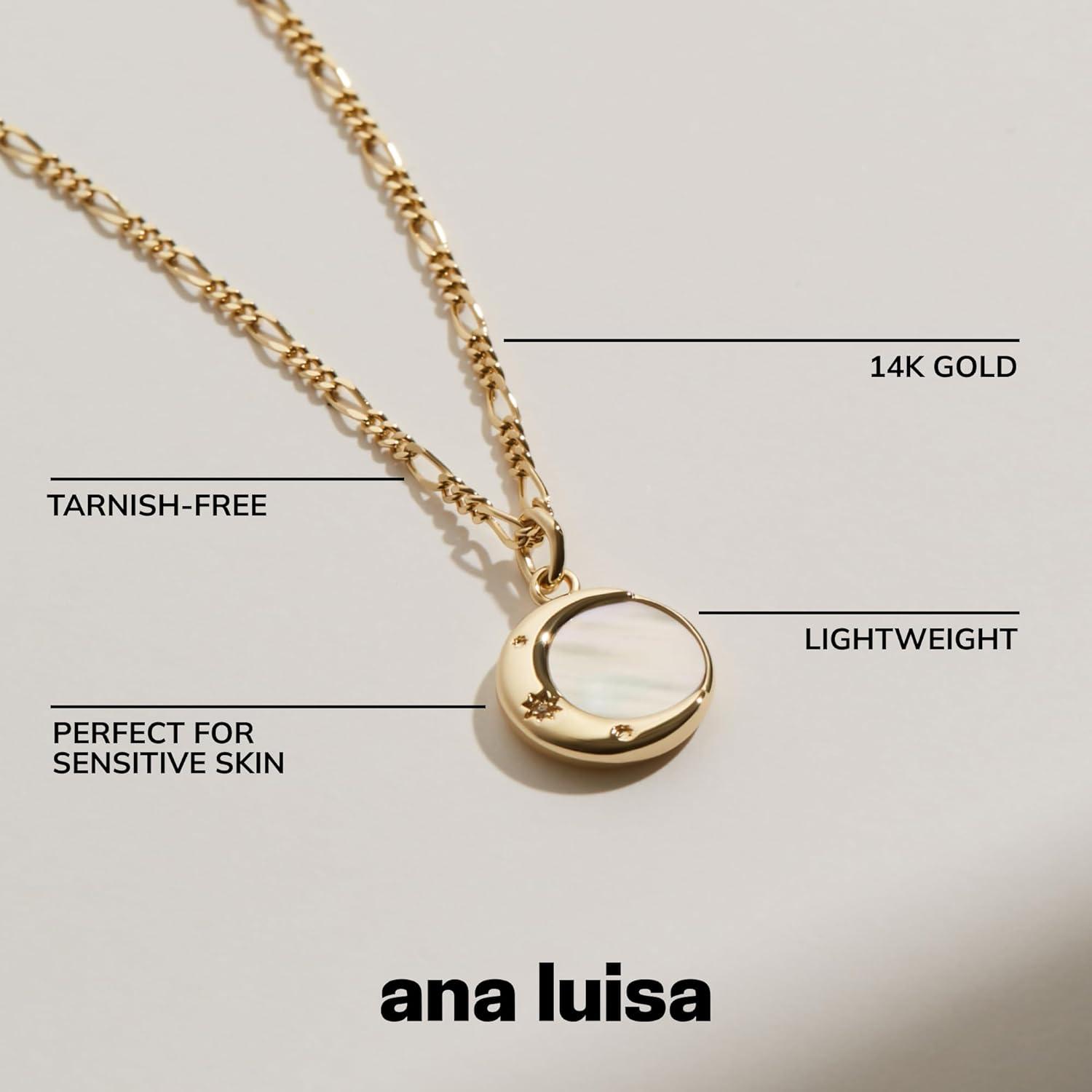 imageAna Luisa Pendant Necklaces for Women 14K Gold Plated and Silver Rhodium Necklace Pearl Heart Circle Moonstone Gemstone Knot Charm Styles Hypoallergenic Dainty Trendy Layering NecklacesMei Moon Pendant