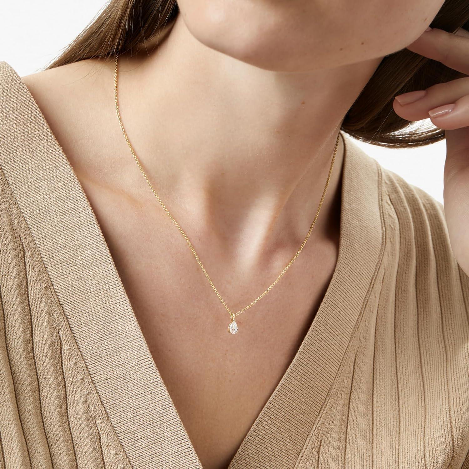 imageAna Luisa Pendant Necklaces for Women 14K Gold Plated and Silver Rhodium Necklace Pearl Heart Circle Moonstone Gemstone Knot Charm Styles Hypoallergenic Dainty Trendy Layering NecklacesElise Solitaire Gold