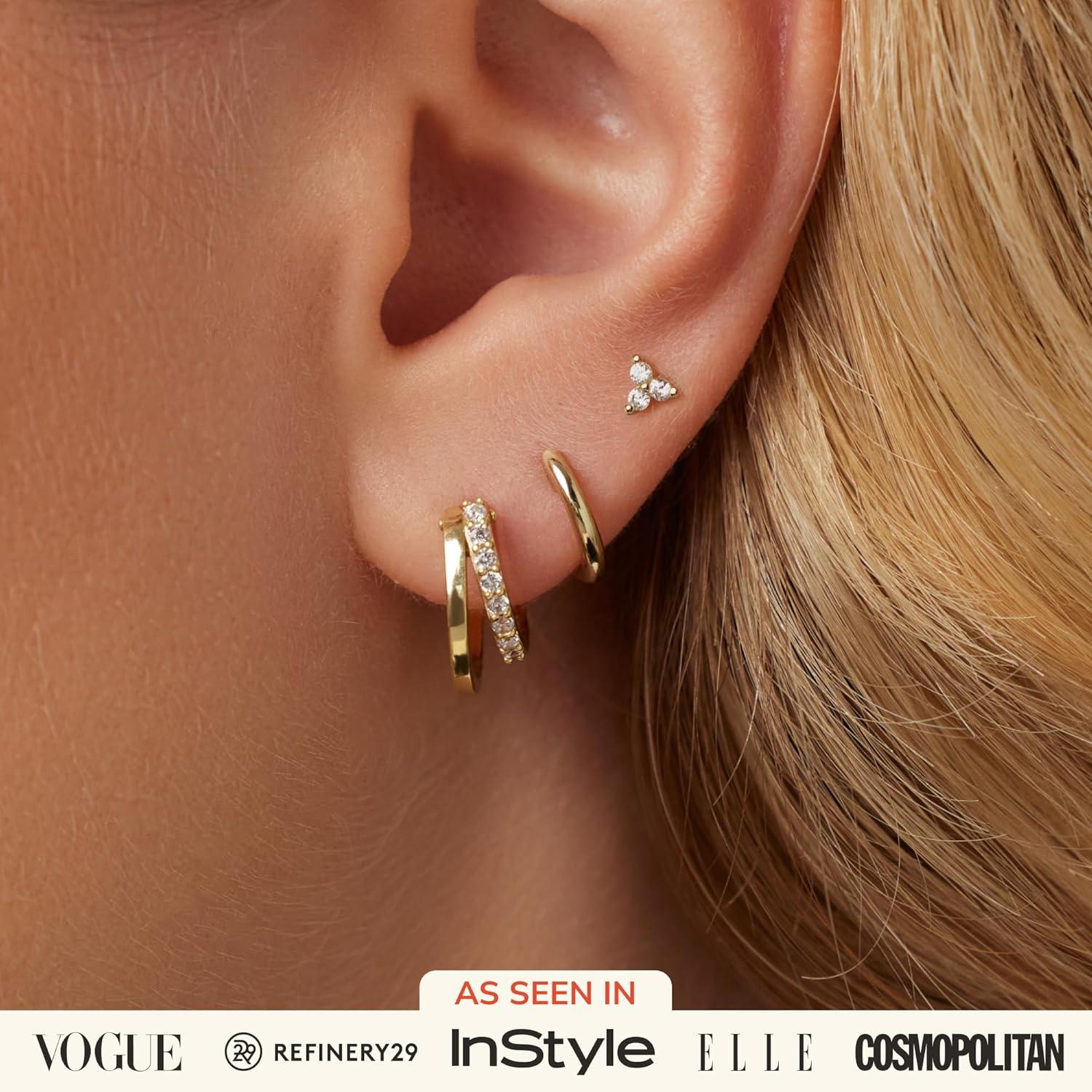 imageAna Luisa Small Gold Earring Set 14K Gold Plated With Cubic Zirconia Earrings Hypoallergenic WaterResistant TarnishFree Jewelry Dainty Huggie Hoops amp Stud Earrings for Women 3 pairsStarstruck Bundle