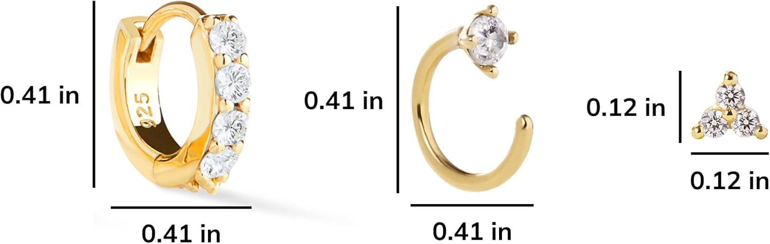 imageAna Luisa Small Gold Earring Set 14K Gold Plated With Cubic Zirconia Earrings Hypoallergenic WaterResistant TarnishFree Jewelry Dainty Huggie Hoops amp Stud Earrings for Women 3 pairsEverday Bundle