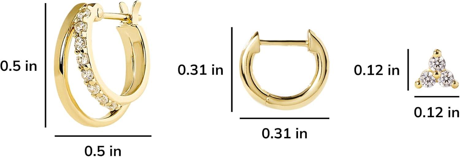 imageAna Luisa Small Gold Earring Set 14K Gold Plated With Cubic Zirconia Earrings Hypoallergenic WaterResistant TarnishFree Jewelry Dainty Huggie Hoops amp Stud Earrings for Women 3 pairsStarstruck Bundle