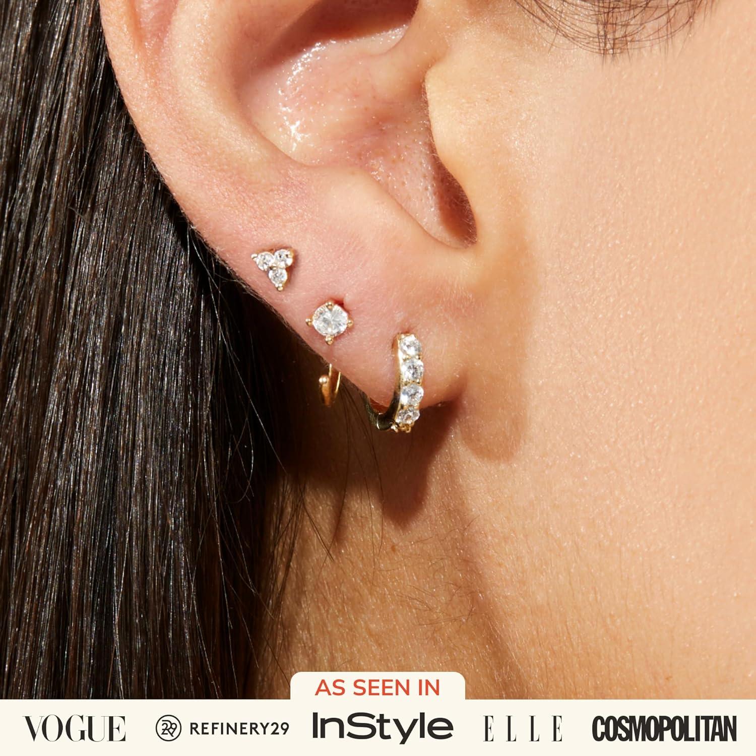 imageAna Luisa Small Gold Earring Set 14K Gold Plated With Cubic Zirconia Earrings Hypoallergenic WaterResistant TarnishFree Jewelry Dainty Huggie Hoops amp Stud Earrings for Women 3 pairsEverday Bundle