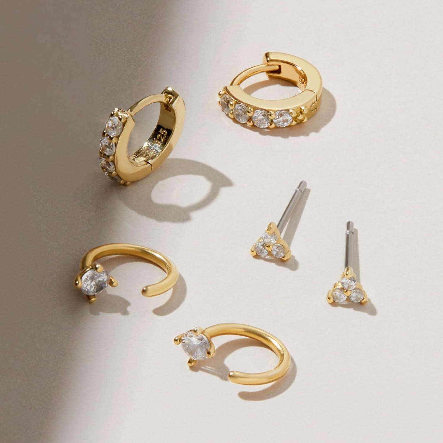 imageAna Luisa Small Gold Earring Set 14K Gold Plated With Cubic Zirconia Earrings Hypoallergenic WaterResistant TarnishFree Jewelry Dainty Huggie Hoops amp Stud Earrings for Women 3 pairsEverday Bundle