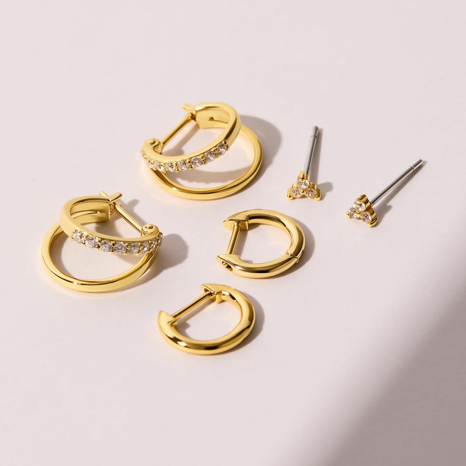 imageAna Luisa Small Gold Earring Set 14K Gold Plated With Cubic Zirconia Earrings Hypoallergenic WaterResistant TarnishFree Jewelry Dainty Huggie Hoops amp Stud Earrings for Women 3 pairsStarstruck Bundle