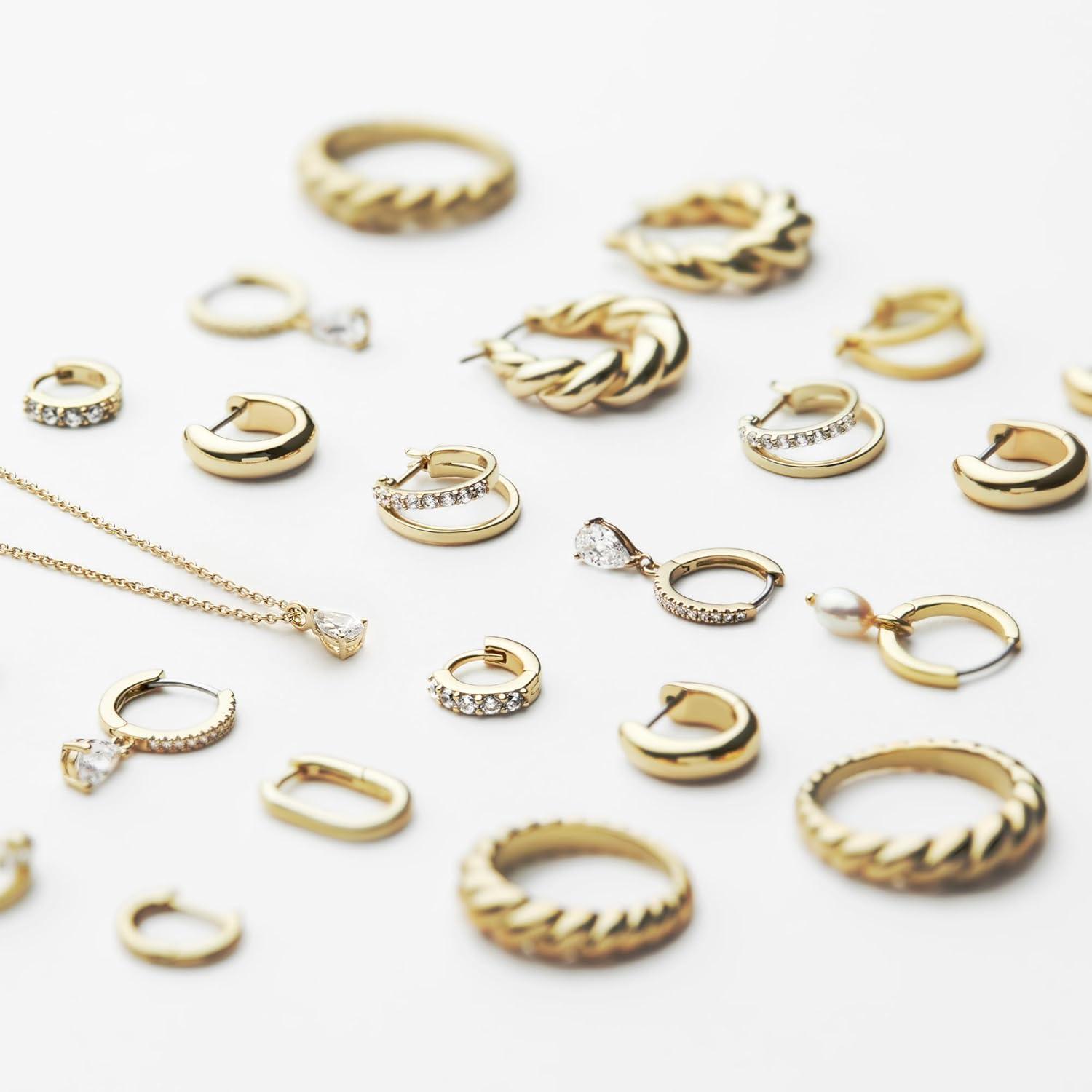 imageAna Luisa Small Gold Earring Set 14K Gold Plated With Cubic Zirconia Earrings Hypoallergenic WaterResistant TarnishFree Jewelry Dainty Huggie Hoops amp Stud Earrings for Women 3 pairsStarstruck Bundle