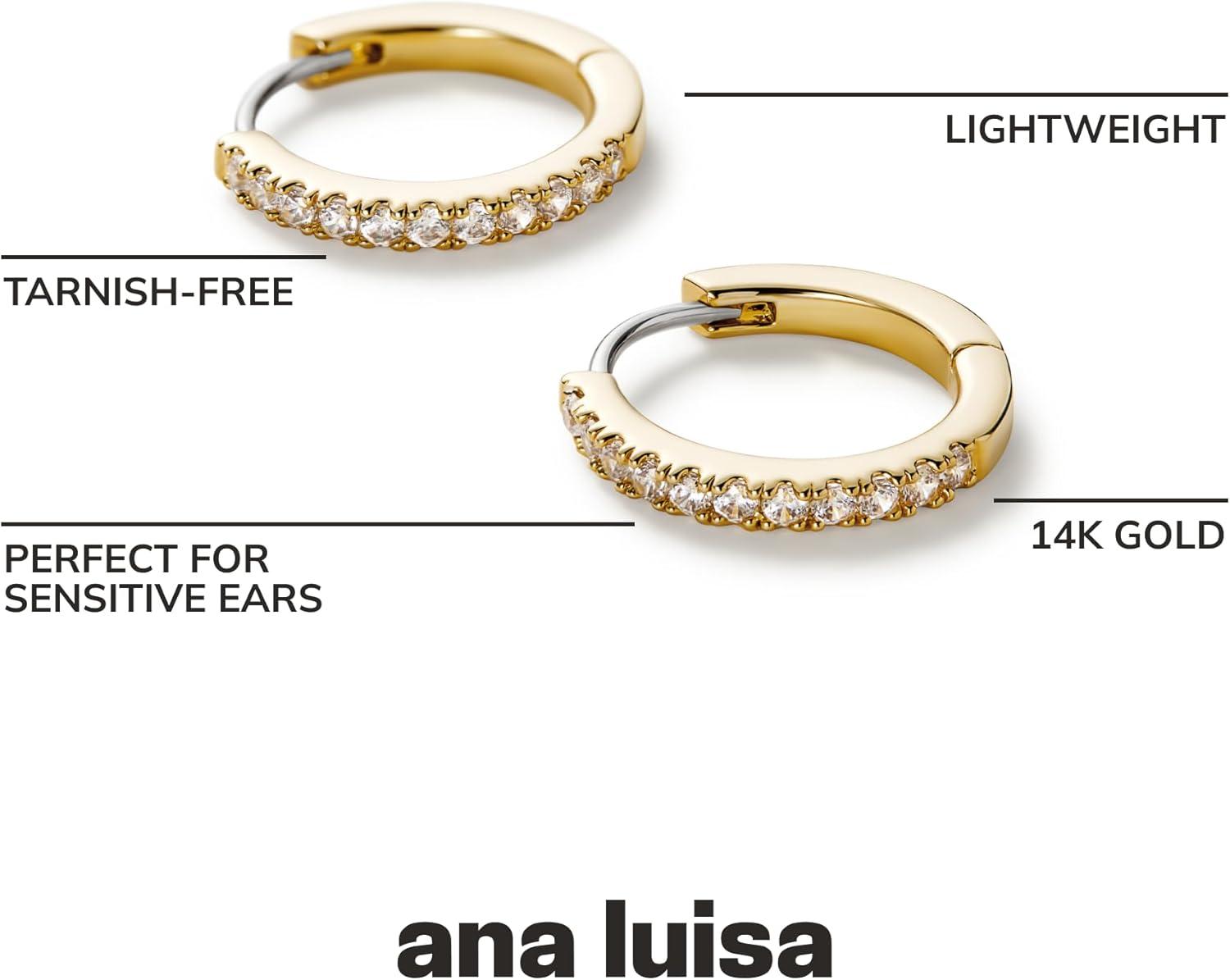 imageAna Luisa Trendy Huggie Hoop Earrings for Women 14K Gold Plated or Sterling Silver Hoop Earrings Small Dainty Hypoallergenic WaterResistant TarnishFree Hoops Jewelry Perfect for StackingGold Pave