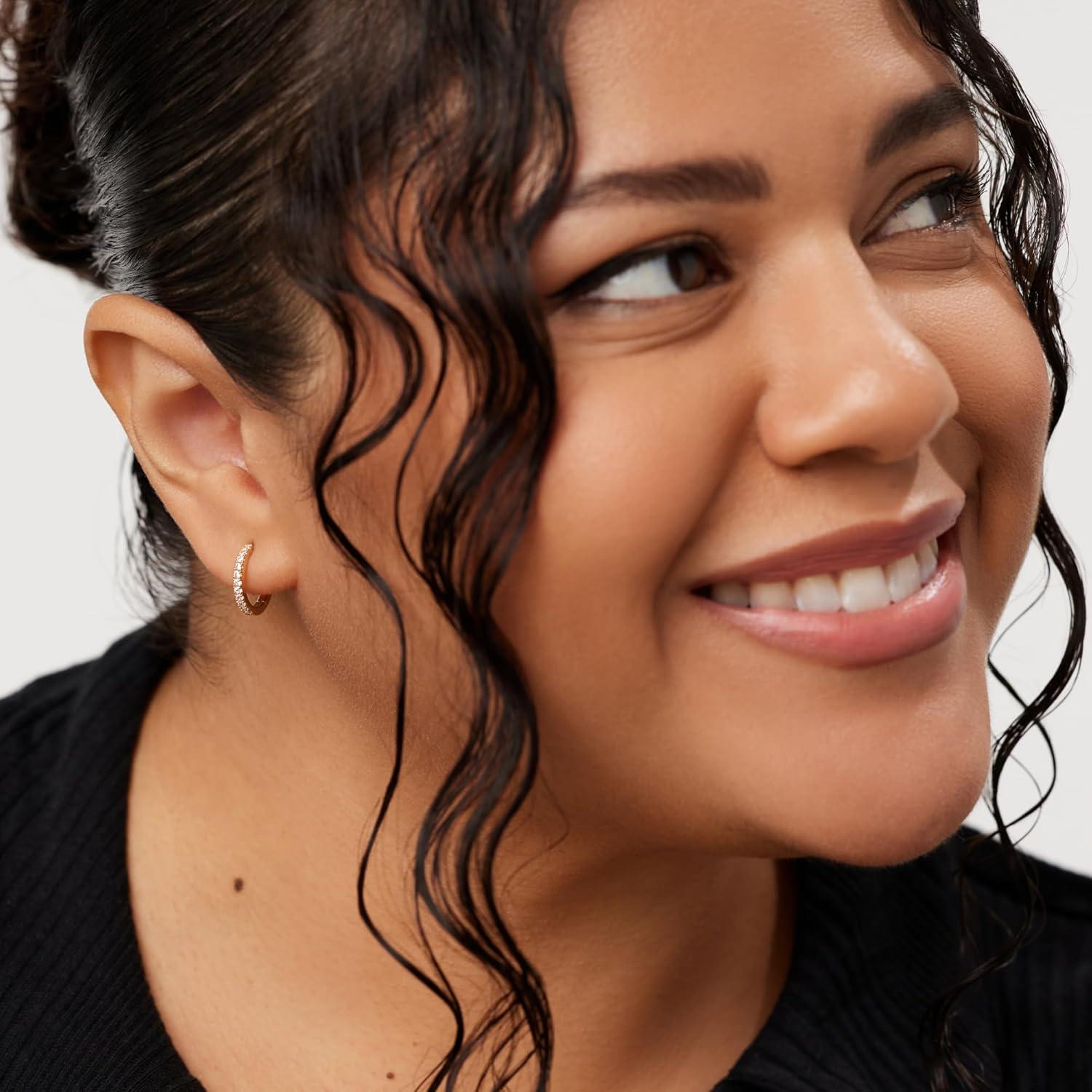 imageAna Luisa Trendy Huggie Hoop Earrings for Women 14K Gold Plated or Sterling Silver Hoop Earrings Small Dainty Hypoallergenic WaterResistant TarnishFree Hoops Jewelry Perfect for StackingGold Pave