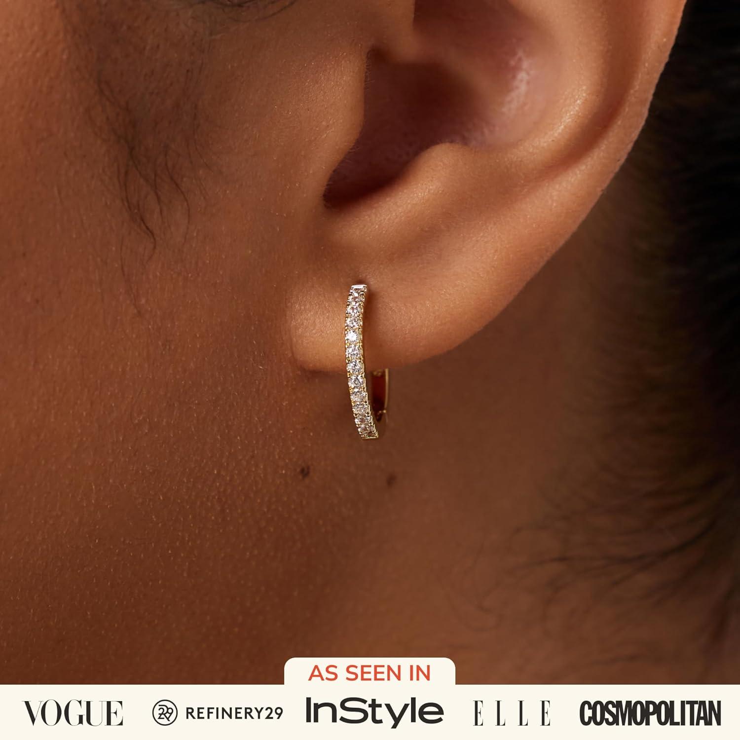 imageAna Luisa Trendy Huggie Hoop Earrings for Women 14K Gold Plated or Sterling Silver Hoop Earrings Small Dainty Hypoallergenic WaterResistant TarnishFree Hoops Jewelry Perfect for StackingGold Pave