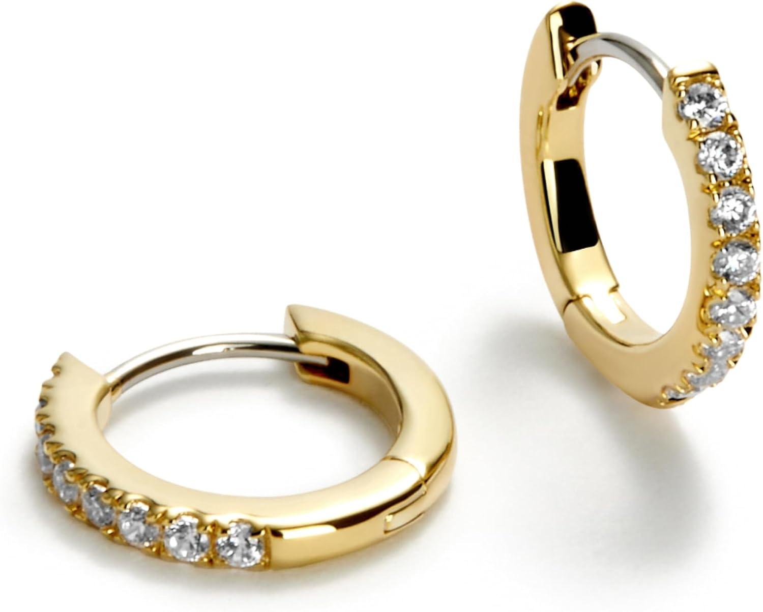 imageAna Luisa Trendy Huggie Hoop Earrings for Women 14K Gold Plated or Sterling Silver Hoop Earrings Small Dainty Hypoallergenic WaterResistant TarnishFree Hoops Jewelry Perfect for StackingGold Pave