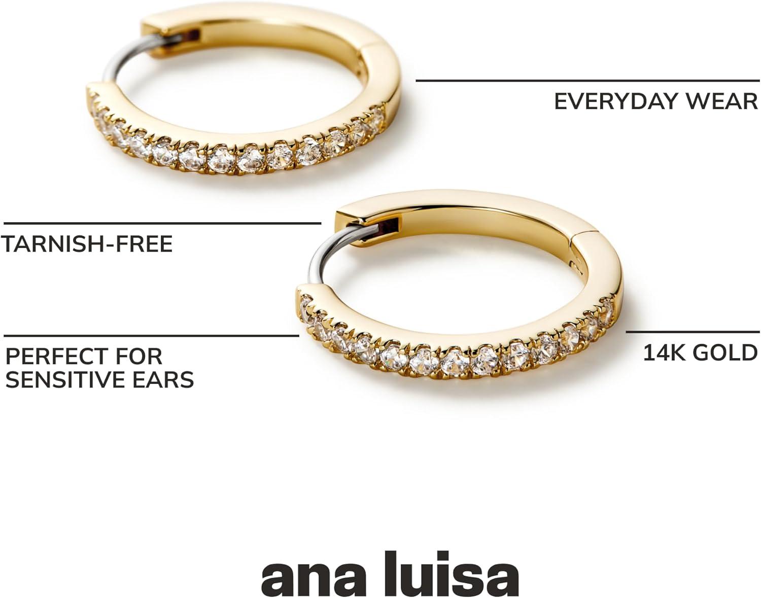 imageAna Luisa Trendy Huggie Hoop Earrings for Women 14K Gold Plated or Sterling Silver Hoop Earrings Small Dainty Hypoallergenic WaterResistant TarnishFree Hoops Jewelry Perfect for StackingGold Pave