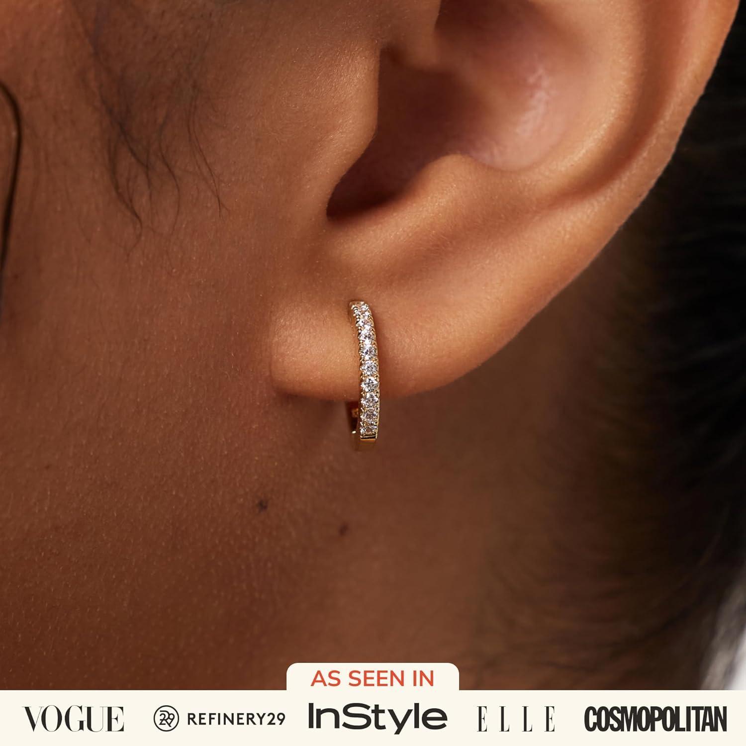 imageAna Luisa Trendy Huggie Hoop Earrings for Women 14K Gold Plated or Sterling Silver Hoop Earrings Small Dainty Hypoallergenic WaterResistant TarnishFree Hoops Jewelry Perfect for StackingGold Pave