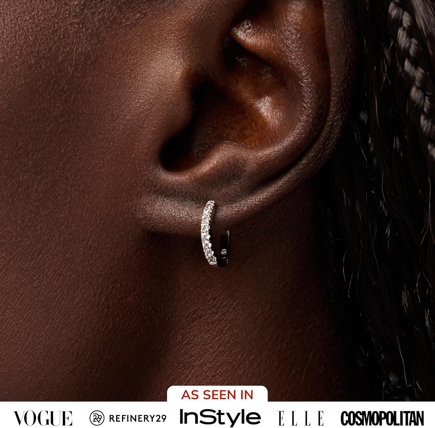 imageAna Luisa Trendy Huggie Hoop Earrings for Women 14K Gold Plated or Sterling Silver Hoop Earrings Small Dainty Hypoallergenic WaterResistant TarnishFree Hoops Jewelry Perfect for StackingSilver Pave