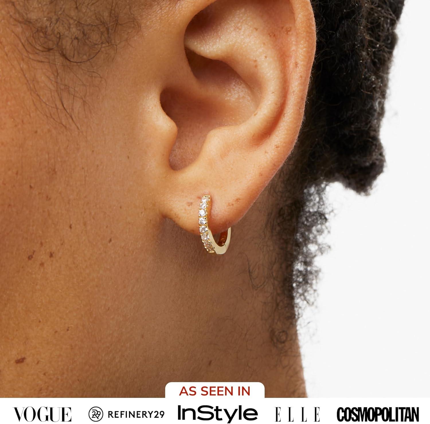 imageAna Luisa Trendy Huggie Hoop Earrings for Women 14K Gold Plated or Sterling Silver Hoop Earrings Small Dainty Hypoallergenic WaterResistant TarnishFree Hoops Jewelry Perfect for StackingGold Pave