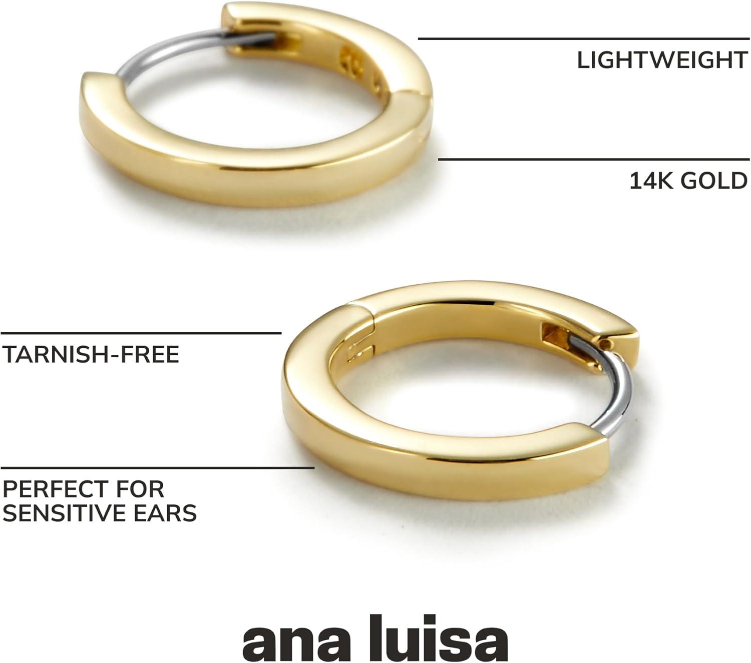 imageAna Luisa Trendy Huggie Hoop Earrings for Women 14K Gold Plated or Sterling Silver Hoop Earrings Small Dainty Hypoallergenic WaterResistant TarnishFree Hoops Jewelry Perfect for StackingGold