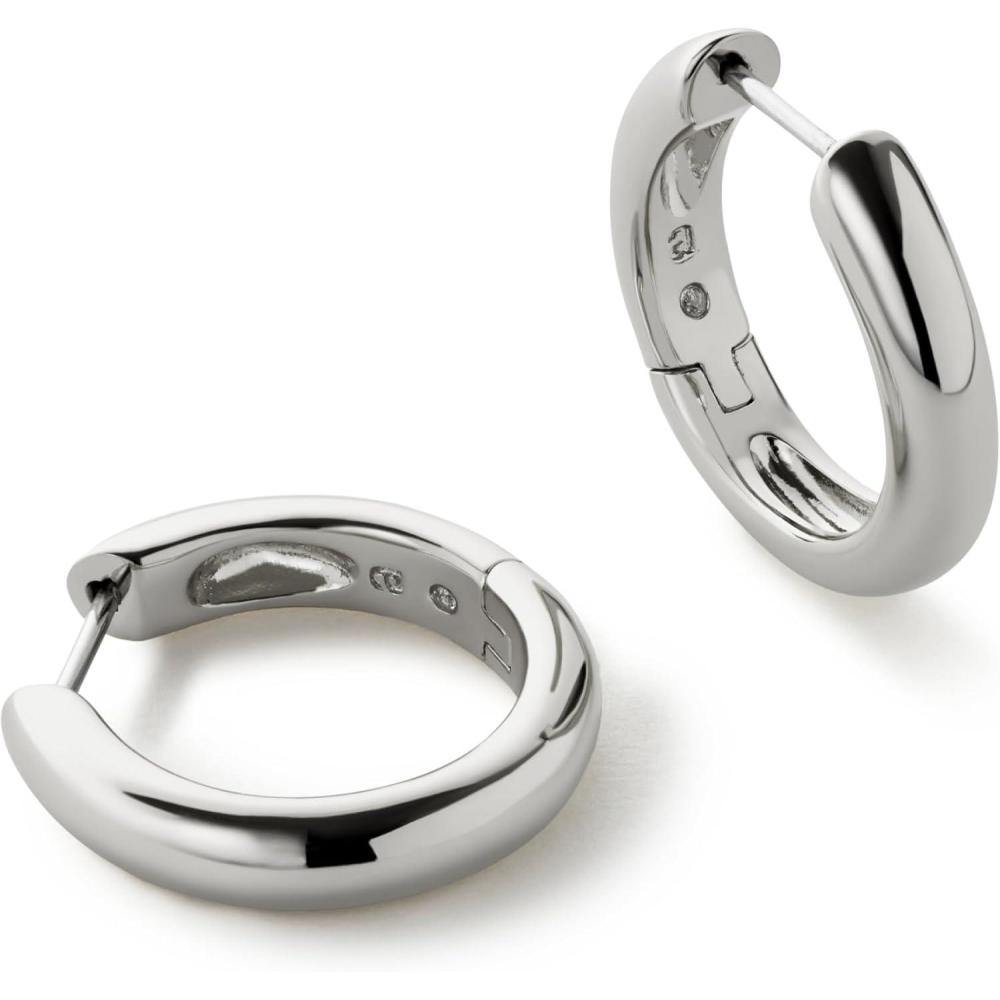 imageAna Luisa Giulia Huggie Hoop Earrings for Women  Hypoallergenic WaterResistant TarnishFree Chunky Earrings for Women  14K Gold Plated amp Silver Rhodium Plated Hoops  Small Medium amp Large SizeSilverMedium