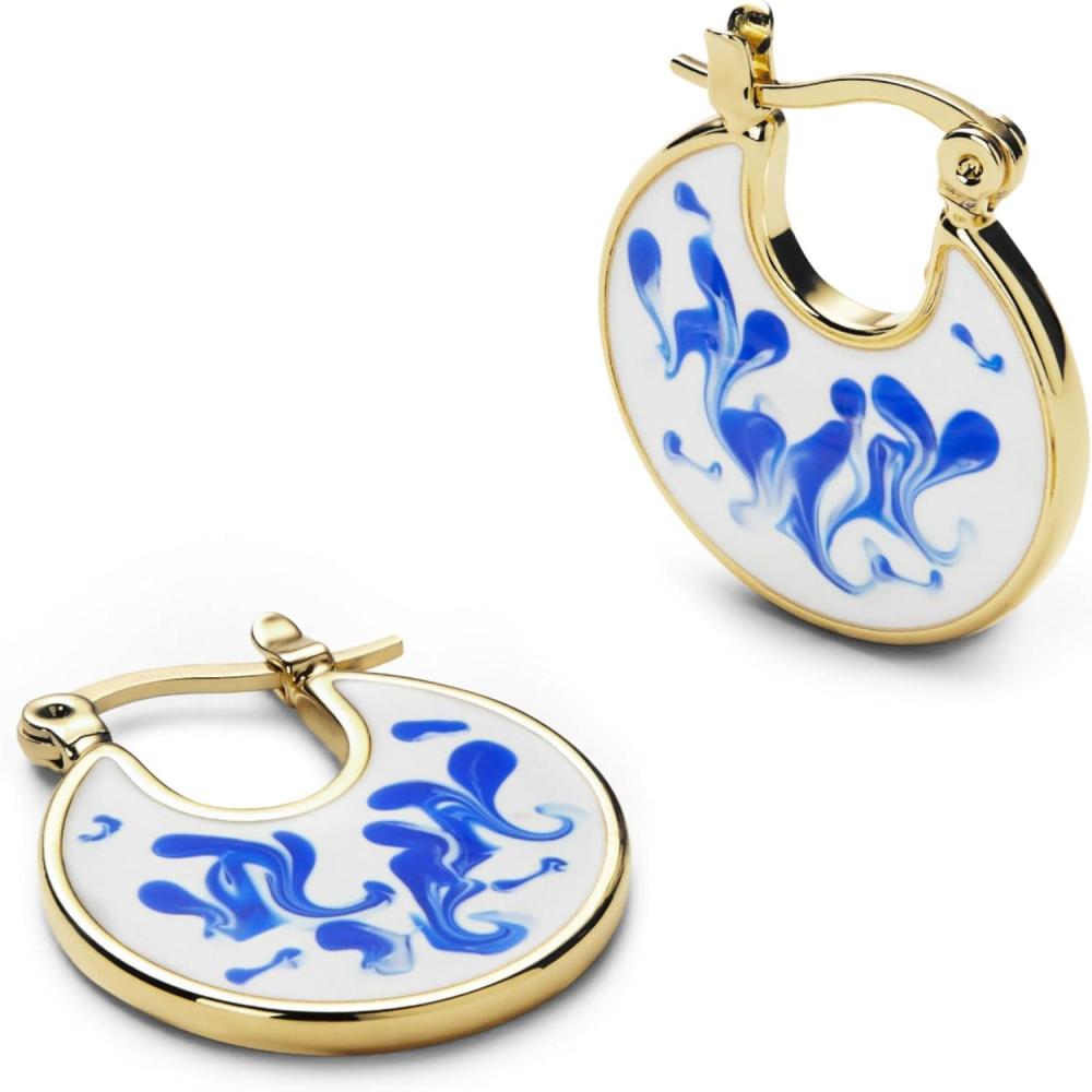 imageAna Luisa Hana Marble Blue Enamel Gold Earrings for Women  Dainty 14K Gold Plated HandPainted Enamel Hoops  WaterResistant TarnishFree Artistic Lightweight Design Secure Fit Blue Marble Finish