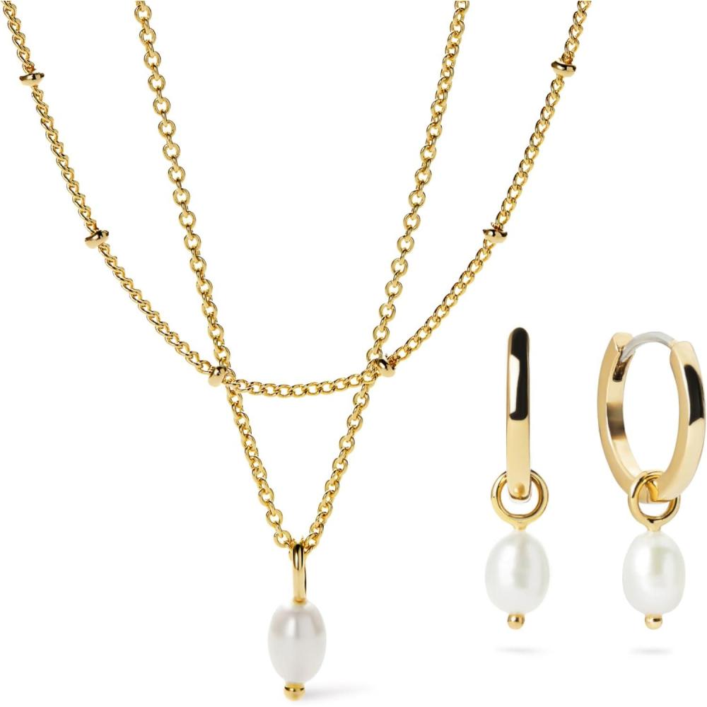 imageAna Luisa Pearl Necklace and Earrings Set 14K Gold Plated Jewelry with Freshwater Pearls Elegant Hypoallergenic TarnishFree Gifts for Women