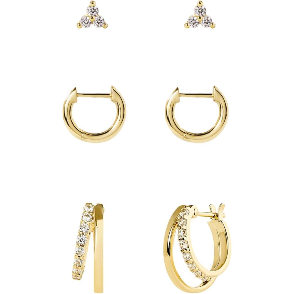 imageAna Luisa Small Gold Earring Set 14K Gold Plated With Cubic Zirconia Earrings Hypoallergenic WaterResistant TarnishFree Jewelry Dainty Huggie Hoops amp Stud Earrings for Women 3 pairsStarstruck Bundle
