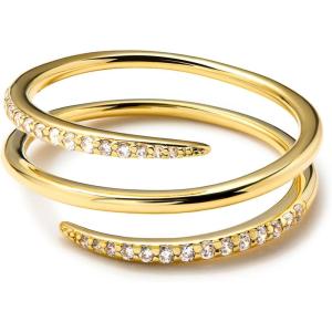 Ana Luisa Gold Rings for Women – 14K Gold Plated Rings for Women Non Tarnish – Trendy Stacking Ring for Everyday Wear – Twisted, Heart, Eternity Ring Double Styles – Hypoallergenic & Water-Resistant Jewelry(Oren Claw Triple)