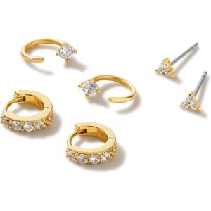 Ana Luisa Small Gold Earring Set – 14K Gold Plated With Cubic Zirconia Earrings – Hypoallergenic, Water-Resistant, Tarnish-Free Jewelry – Dainty Huggie Hoops & Stud Earrings for Women – 3 pairs(Everday Bundle)