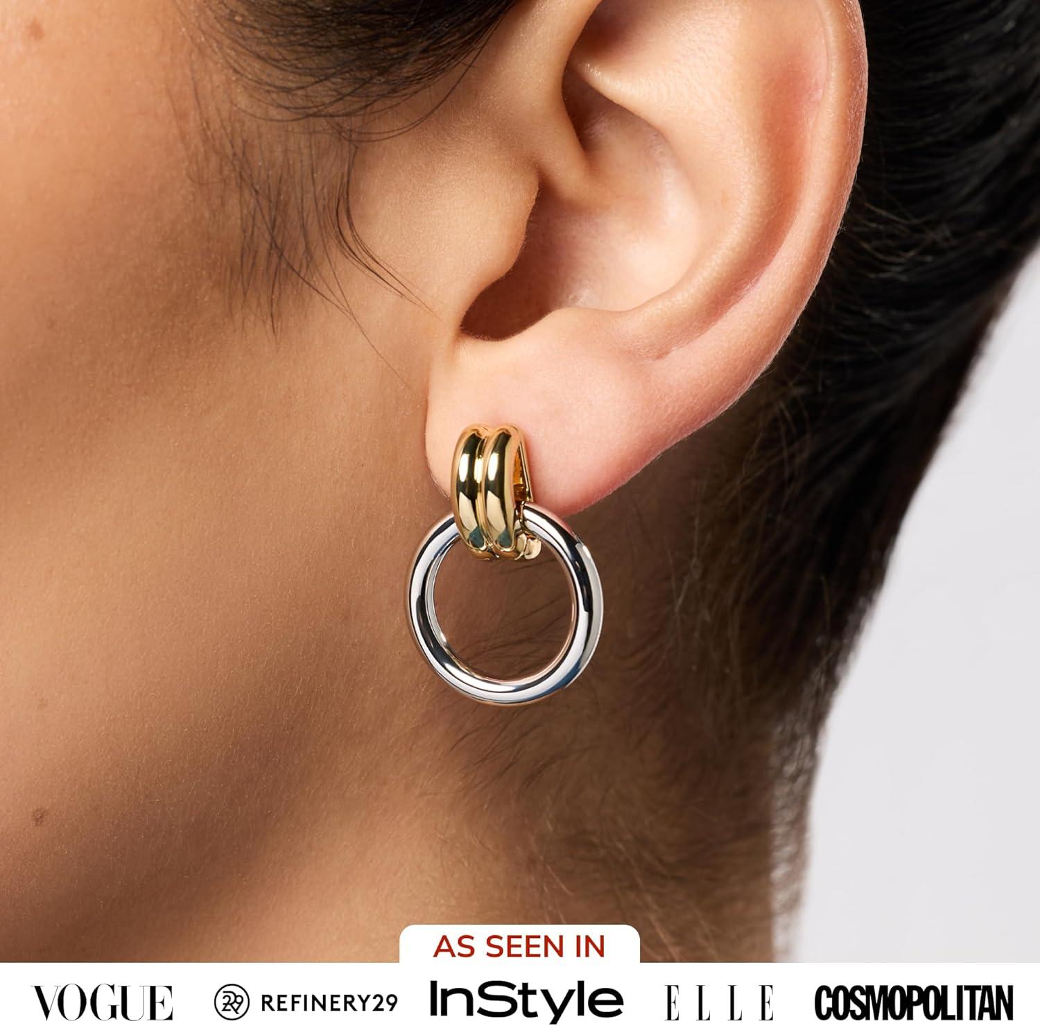 imageAna Luisa Chunky Small Knot Earrings 14K Gold Plated and Silver Statement Earrings for Women Trendy Ball Drop Earring Gold and Two Tone Knots Dangle Earring for Women Hypoallergenic JewelryQuinn