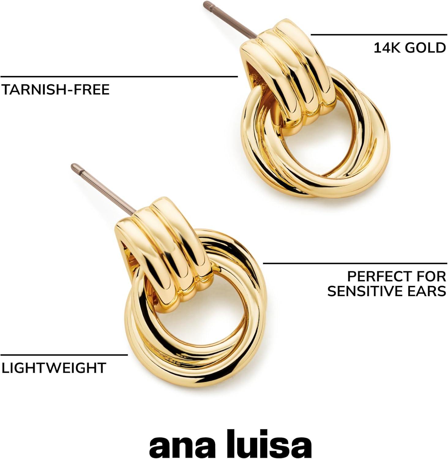 imageAna Luisa Chunky Small Knot Earrings 14K Gold Plated and Silver Statement Earrings for Women Trendy Ball Drop Earring Gold and Two Tone Knots Dangle Earring for Women Hypoallergenic JewelryRyle