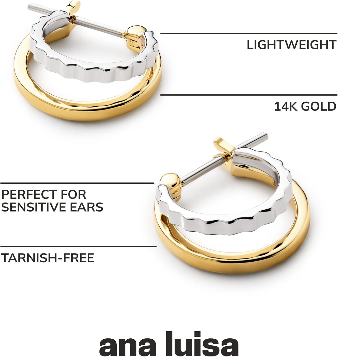 imageAna Luisa Double Hoop Earrings for Women 14K Gold Plated amp Silver Rhodium Huggie Hoops Hypoallergenic WaterResistant TarnishFree Small Dainty amp Trendy Two Hoop Earring StylesTwo Tone Textured