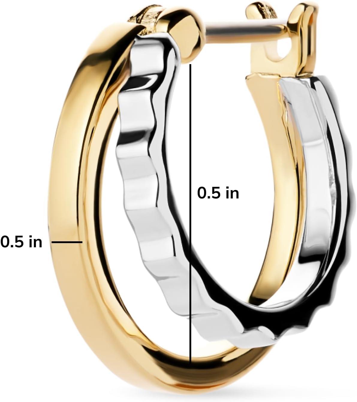 imageAna Luisa Double Hoop Earrings for Women 14K Gold Plated amp Silver Rhodium Huggie Hoops Hypoallergenic WaterResistant TarnishFree Small Dainty amp Trendy Two Hoop Earring StylesTwo Tone Textured