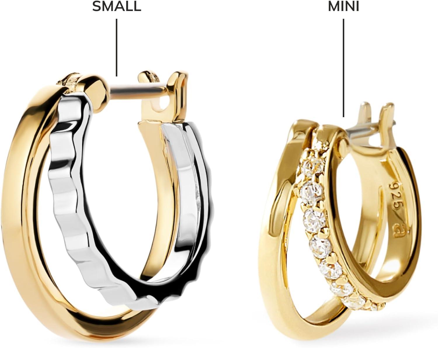 imageAna Luisa Double Hoop Earrings for Women 14K Gold Plated amp Silver Rhodium Huggie Hoops Hypoallergenic WaterResistant TarnishFree Small Dainty amp Trendy Two Hoop Earring StylesTwo Tone Textured