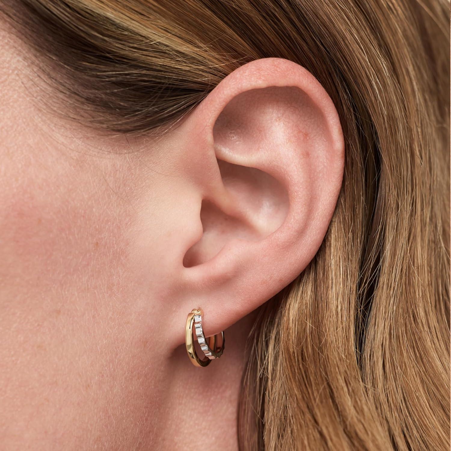 imageAna Luisa Double Hoop Earrings for Women 14K Gold Plated amp Silver Rhodium Huggie Hoops Hypoallergenic WaterResistant TarnishFree Small Dainty amp Trendy Two Hoop Earring StylesTwo Tone Textured