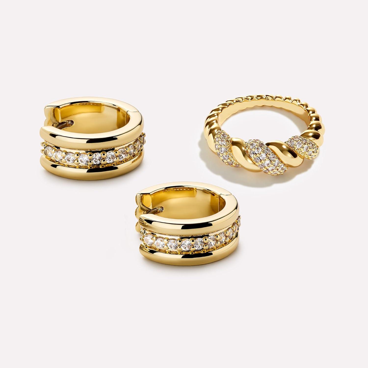 imageAna Luisa Asher Small Huggie Hoop Earrings for Women 14K Gold Plated Silver Rhodium Plated and Two Tone Styles Hypoallergenic TarnishFree Ana Luisa Jewelry Stylish Gold Hoop EarringsGold Pave Triple Huggie Hoop