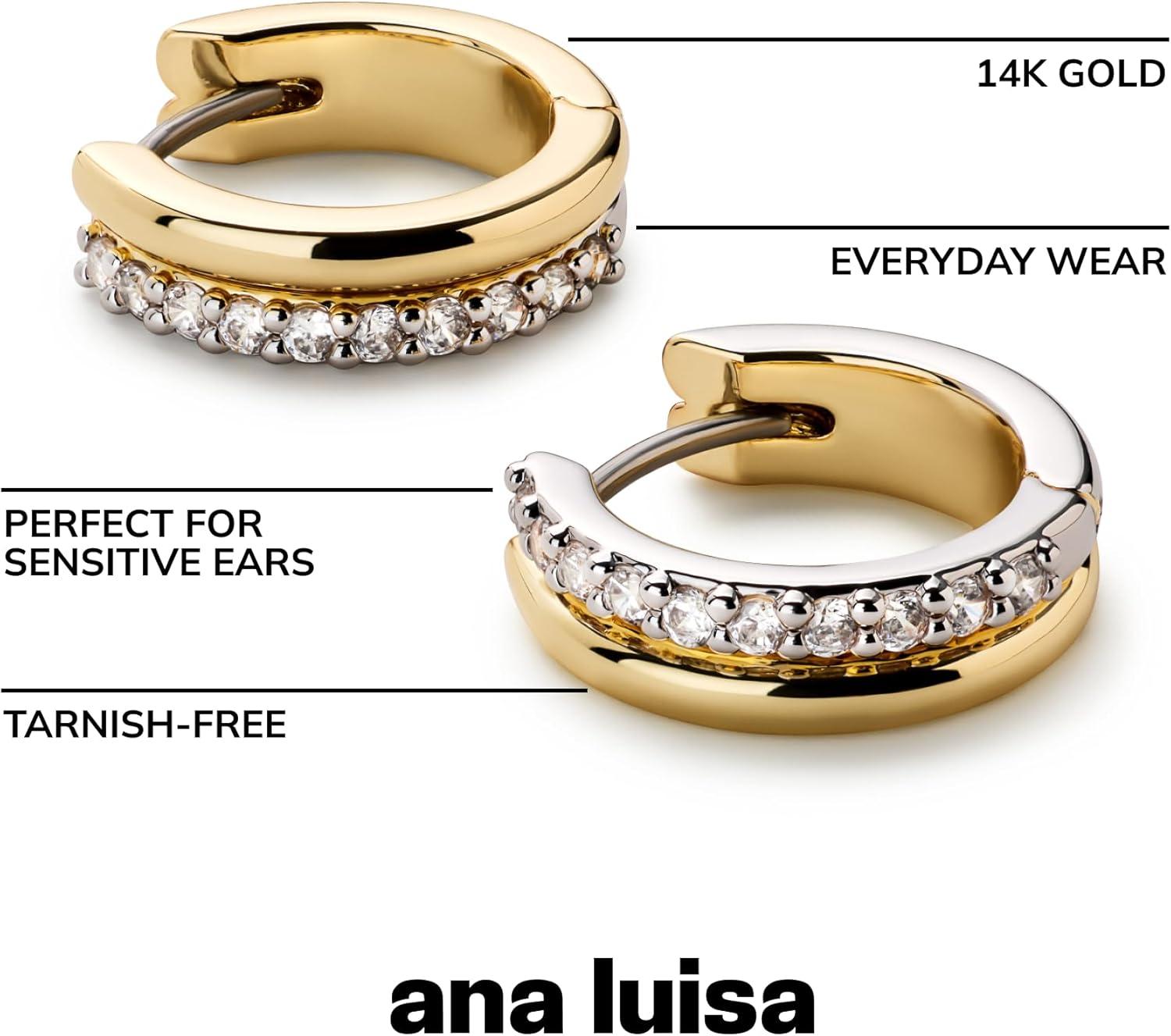 imageAna Luisa Asher Small Huggie Hoop Earrings for Women 14K Gold Plated Silver Rhodium Plated and Two Tone Styles Hypoallergenic TarnishFree Ana Luisa Jewelry Stylish Gold Hoop EarringsGold Pave Huggie Hoop