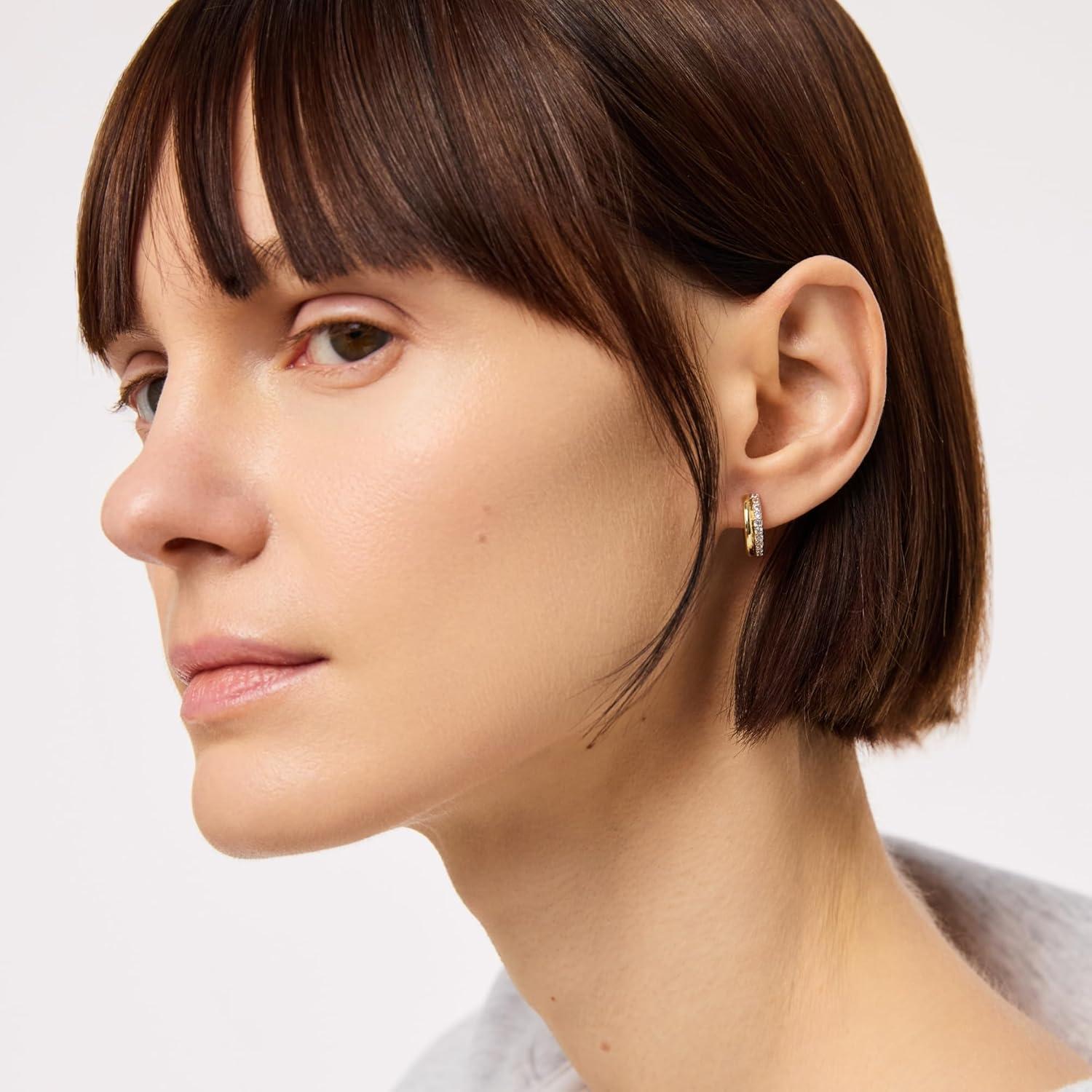imageAna Luisa Asher Small Huggie Hoop Earrings for Women 14K Gold Plated Silver Rhodium Plated and Two Tone Styles Hypoallergenic TarnishFree Ana Luisa Jewelry Stylish Gold Hoop EarringsGold Pave Huggie Hoop