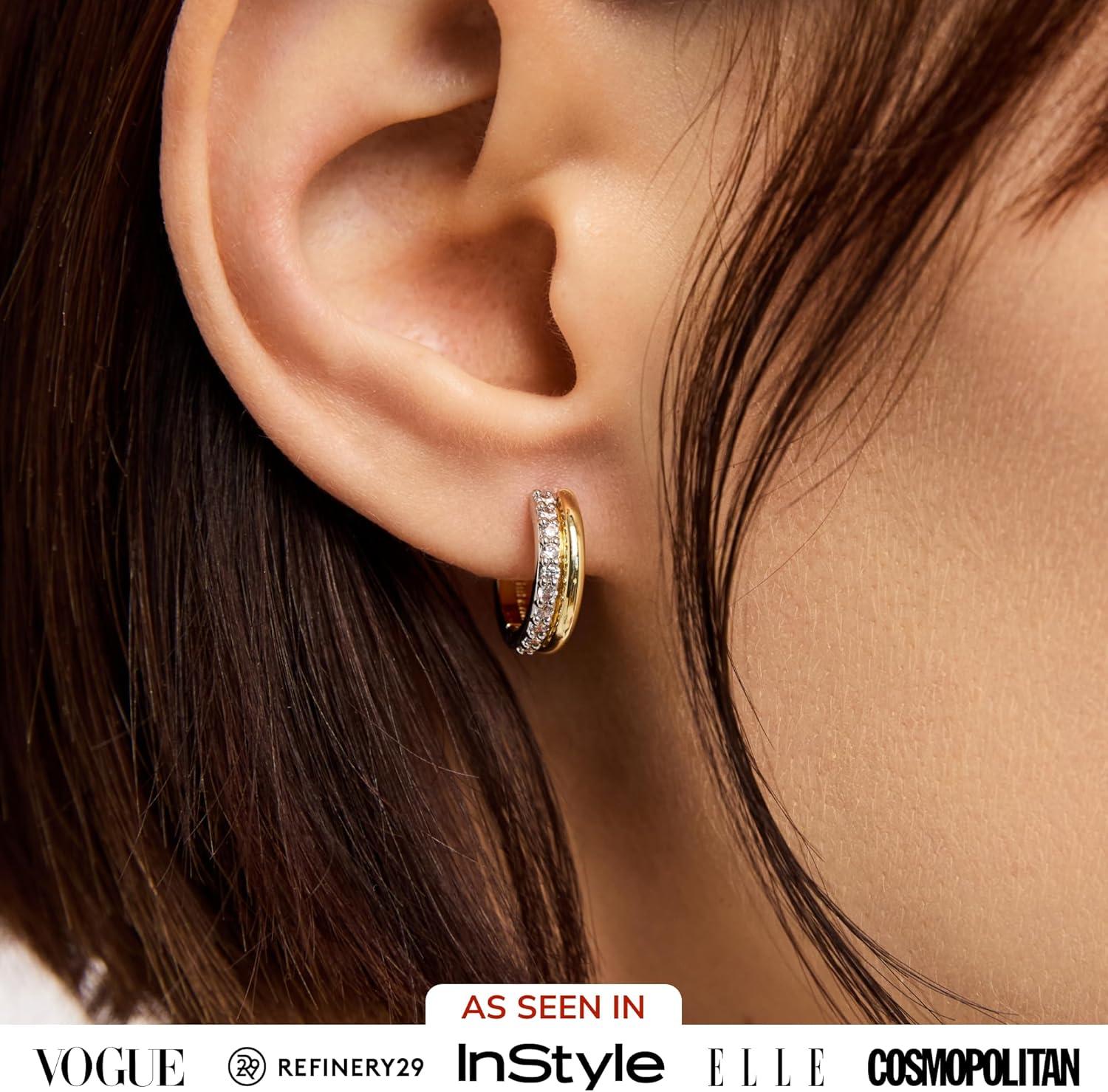 imageAna Luisa Asher Small Huggie Hoop Earrings for Women 14K Gold Plated Silver Rhodium Plated and Two Tone Styles Hypoallergenic TarnishFree Ana Luisa Jewelry Stylish Gold Hoop EarringsGold Pave Huggie Hoop