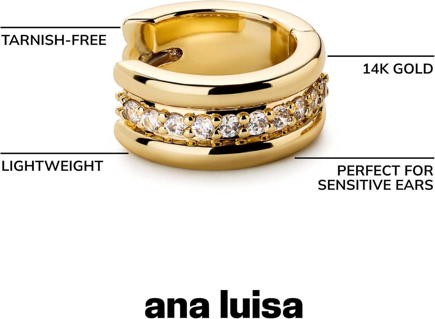 imageAna Luisa Asher Small Huggie Hoop Earrings for Women 14K Gold Plated Silver Rhodium Plated and Two Tone Styles Hypoallergenic TarnishFree Ana Luisa Jewelry Stylish Gold Hoop EarringsGold Pave Triple Huggie Hoop