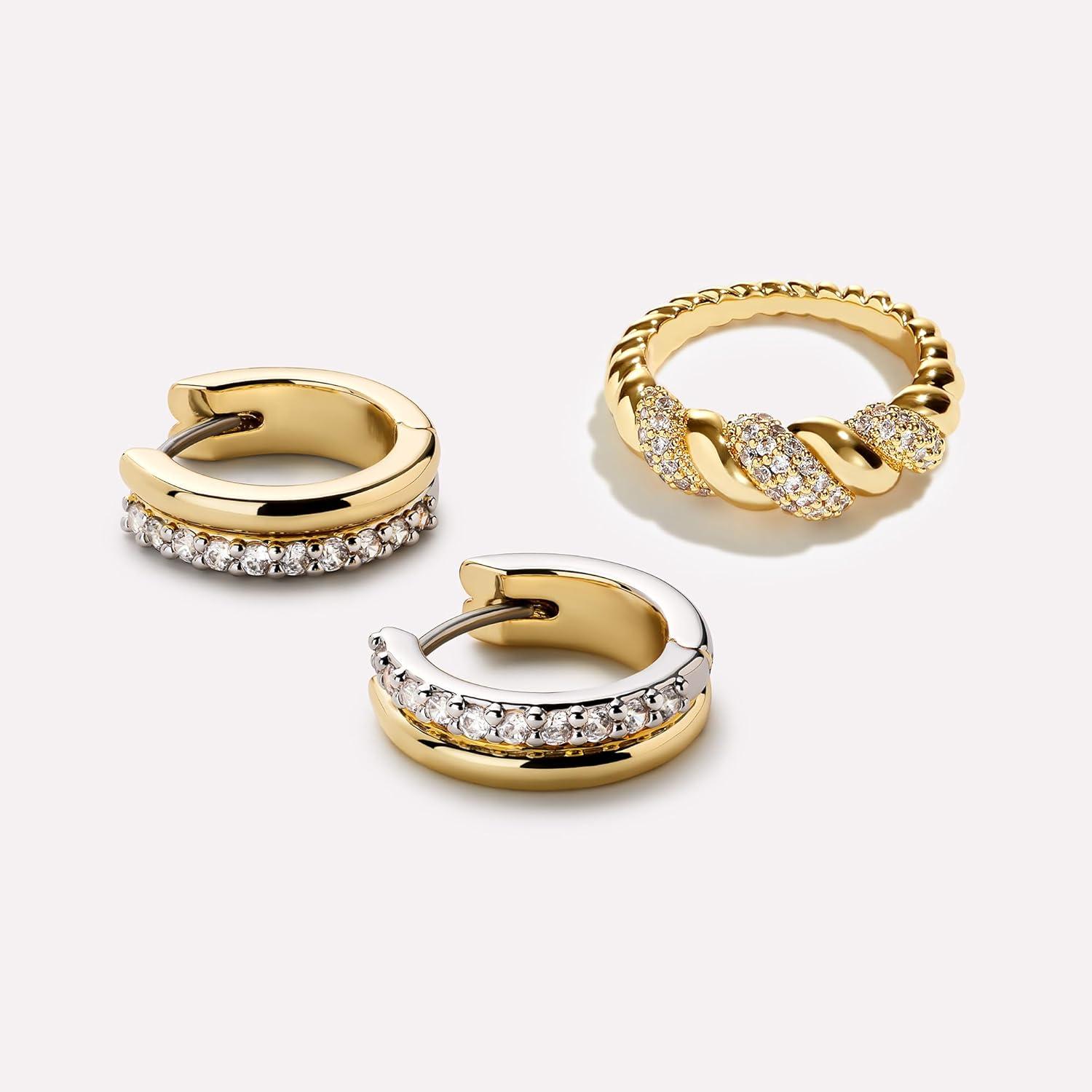 imageAna Luisa Asher Small Huggie Hoop Earrings for Women 14K Gold Plated Silver Rhodium Plated and Two Tone Styles Hypoallergenic TarnishFree Ana Luisa Jewelry Stylish Gold Hoop EarringsGold Pave Huggie Hoop
