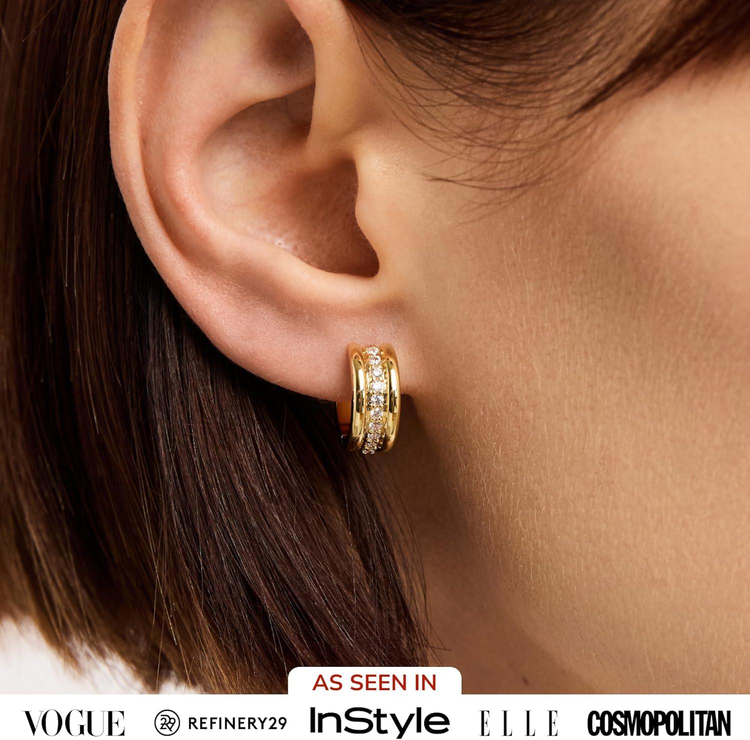 imageAna Luisa Asher Small Huggie Hoop Earrings for Women 14K Gold Plated Silver Rhodium Plated and Two Tone Styles Hypoallergenic TarnishFree Ana Luisa Jewelry Stylish Gold Hoop EarringsGold Pave Triple Huggie Hoop