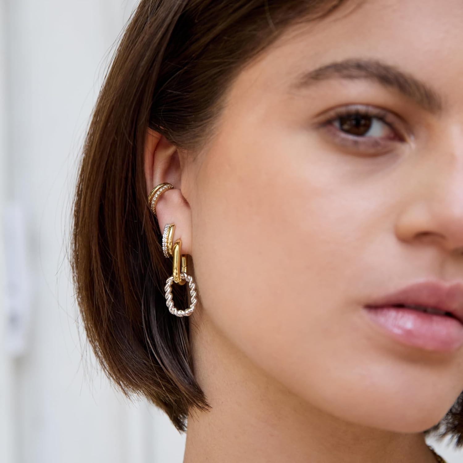 imageAna Luisa Asher Small Huggie Hoop Earrings for Women 14K Gold Plated Silver Rhodium Plated and Two Tone Styles Hypoallergenic TarnishFree Ana Luisa Jewelry Stylish Gold Hoop EarringsGold Pave Huggie Hoop