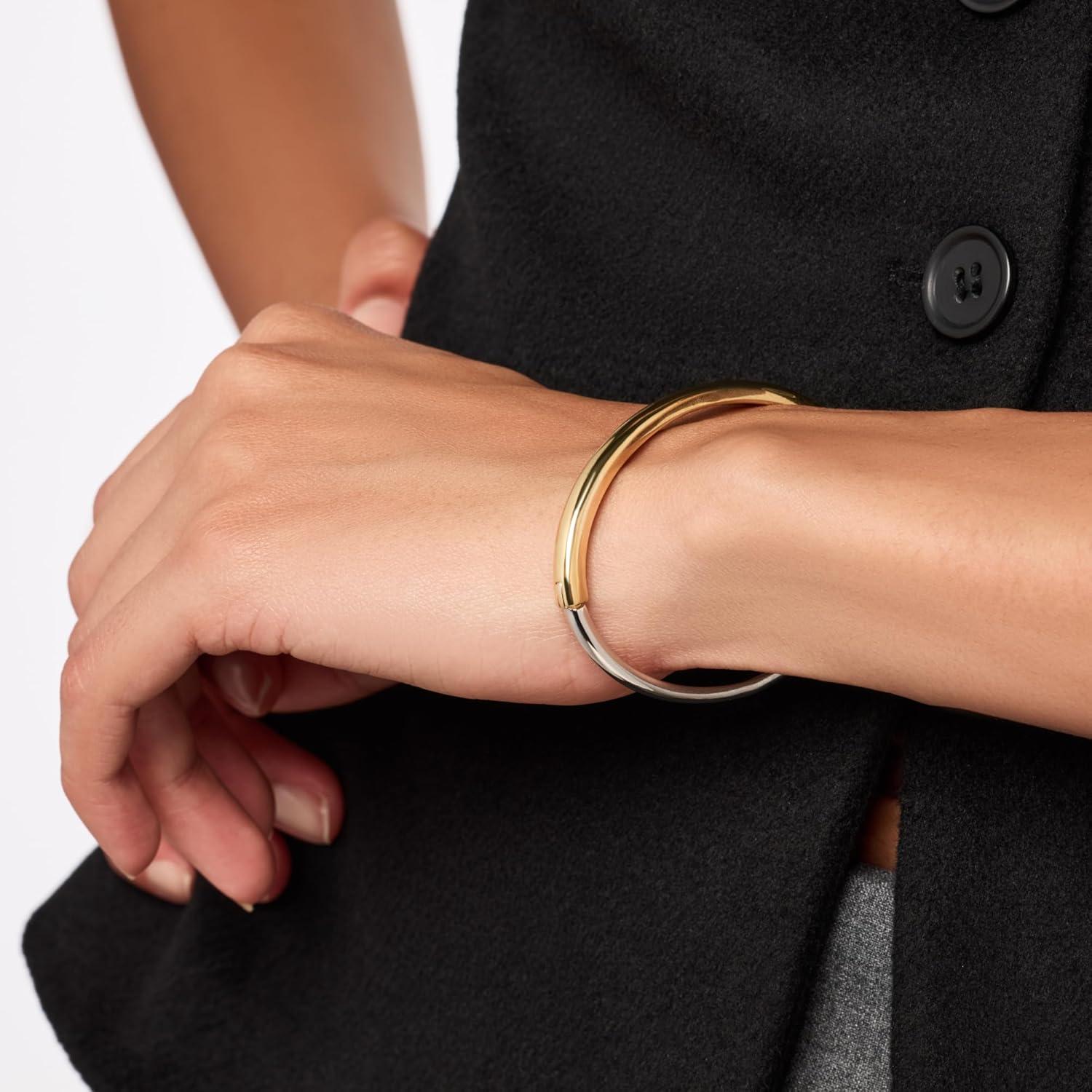 imageAna Luisa Bracelets for Women 14K Gold Plated amp Silver Rhodium Bangle and Cuff Bracelets Sleek Designs Perfect for Layering Hypoallergenic WaterResistant TarnishFree Bracelet for Daily WearBrynley Two Tone ML