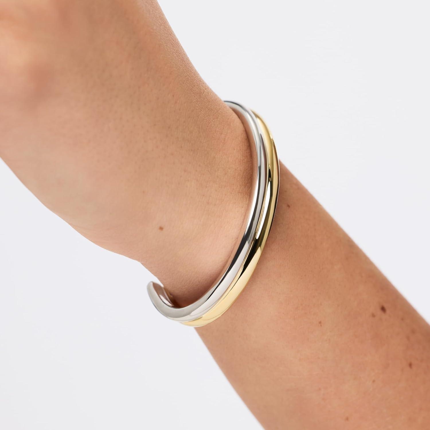 imageAna Luisa Bracelets for Women 14K Gold Plated amp Silver Rhodium Bangle and Cuff Bracelets Sleek Designs Perfect for Layering Hypoallergenic WaterResistant TarnishFree Bracelet for Daily WearArlo Two ToneOne Size