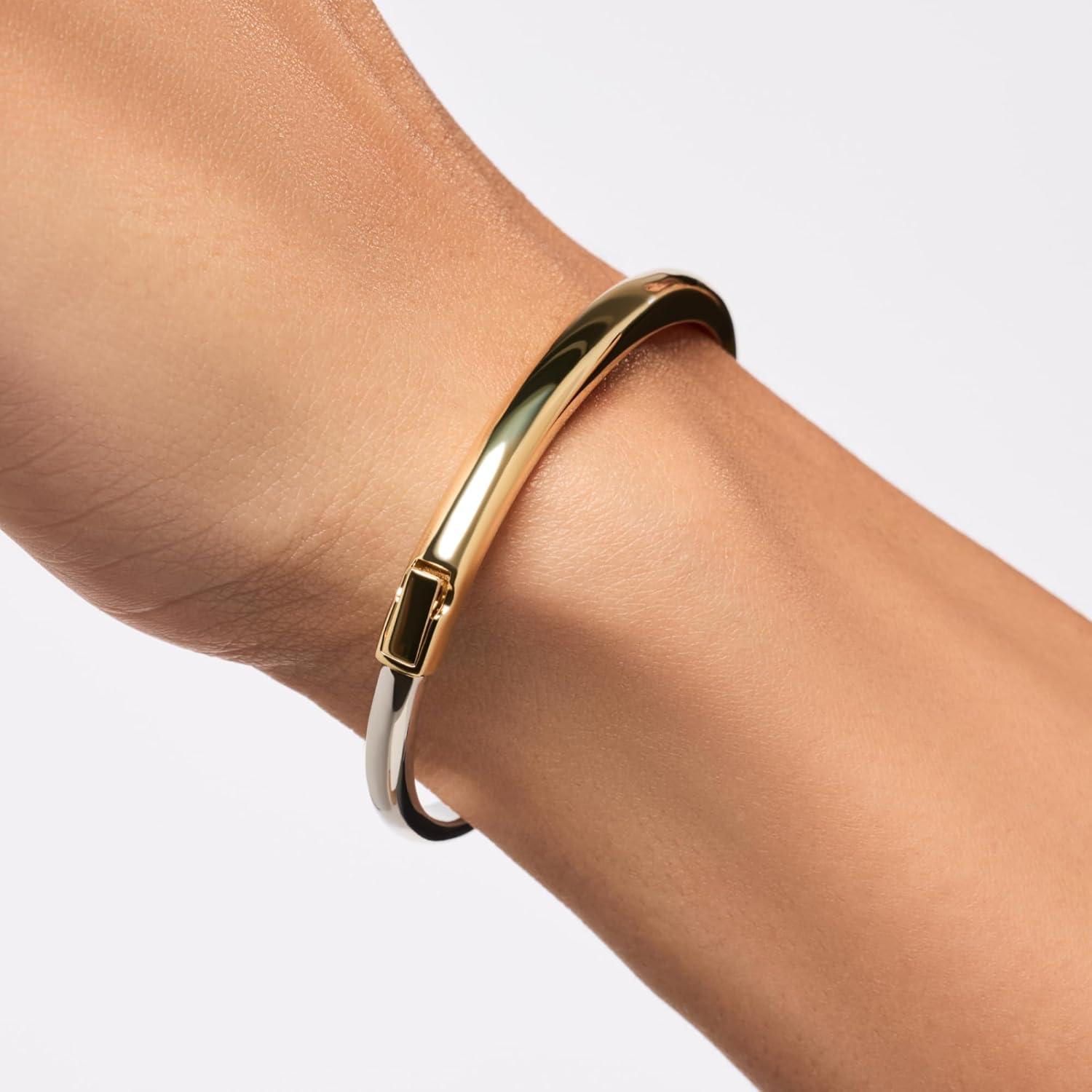 imageAna Luisa Bracelets for Women 14K Gold Plated amp Silver Rhodium Bangle and Cuff Bracelets Sleek Designs Perfect for Layering Hypoallergenic WaterResistant TarnishFree Bracelet for Daily WearBrynley Two Tone ML