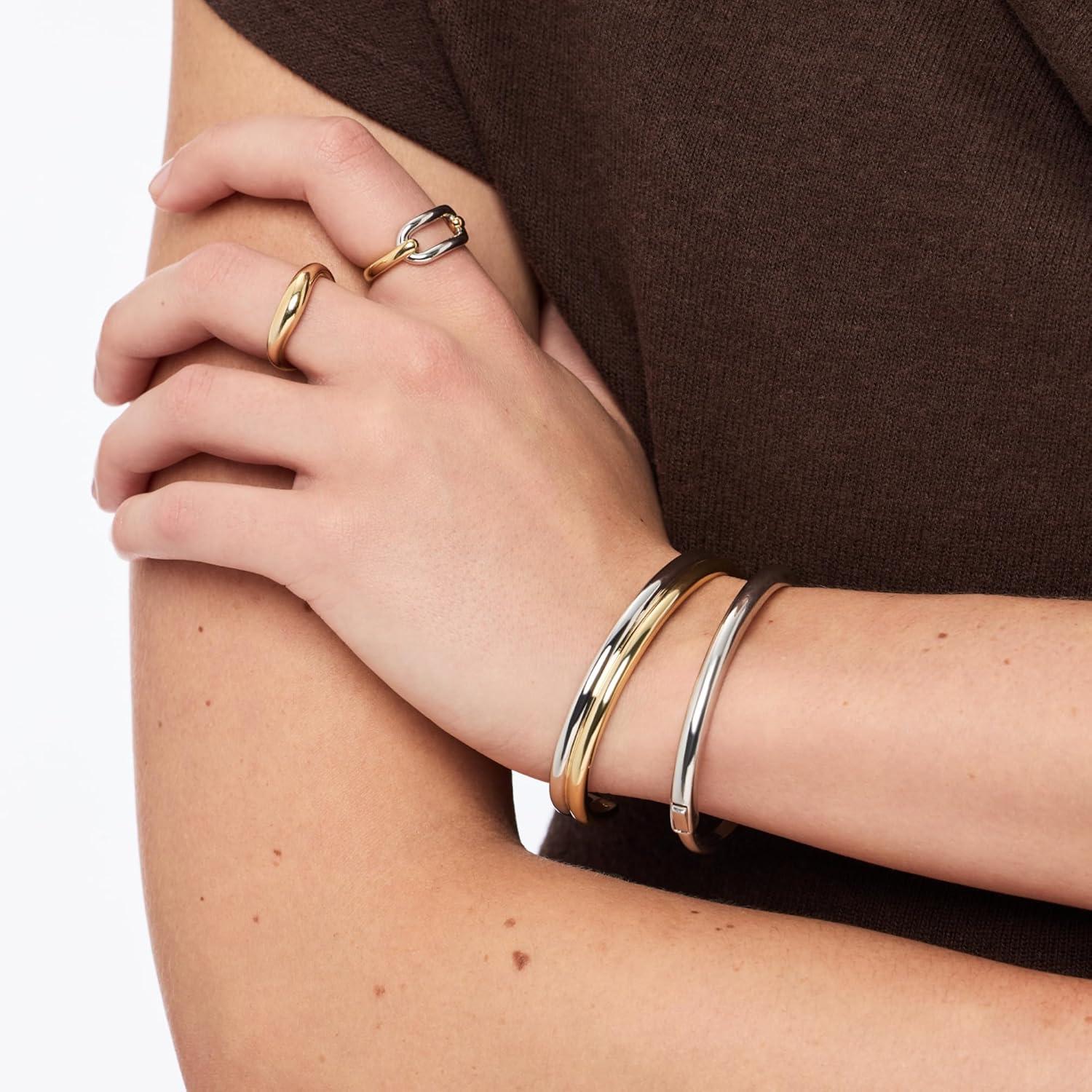 imageAna Luisa Bracelets for Women 14K Gold Plated amp Silver Rhodium Bangle and Cuff Bracelets Sleek Designs Perfect for Layering Hypoallergenic WaterResistant TarnishFree Bracelet for Daily WearArlo Two ToneOne Size